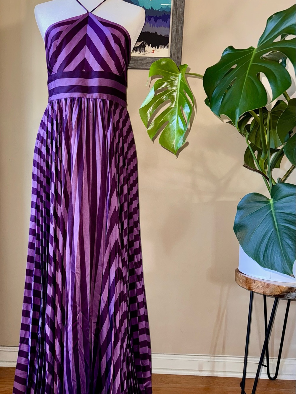Anthropologie Purple Striped Halter Maxi Dress